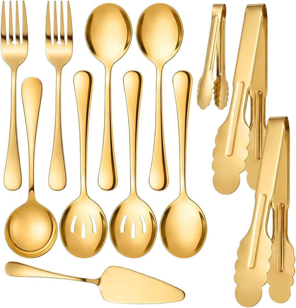 12-Piece Black Serving Utensils Set, Serving Spoons for Buffet