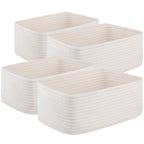 OIASKET 4 Pack Small Storage Shelf Baskets for Organizing, Mini Woven Rope Storage Bins for Towels, Cute Decorative Closet Organizer，Baby Nursery, Gift Empty Baskets -11.81''Lx7.87''Wx4.72''H-White