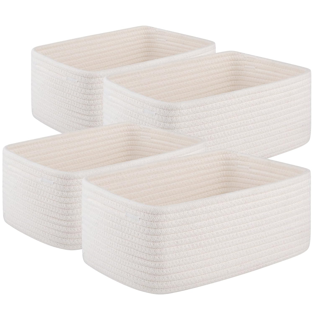 OIASKET 4 Pack Small Storage Shelf Baskets for Organizing, Mini Woven Rope Storage Bins for Towels, Cute Decorative Closet Organizer，Baby Nursery, Gift Empty Baskets -11.81''Lx7.87''Wx4.72''H-White