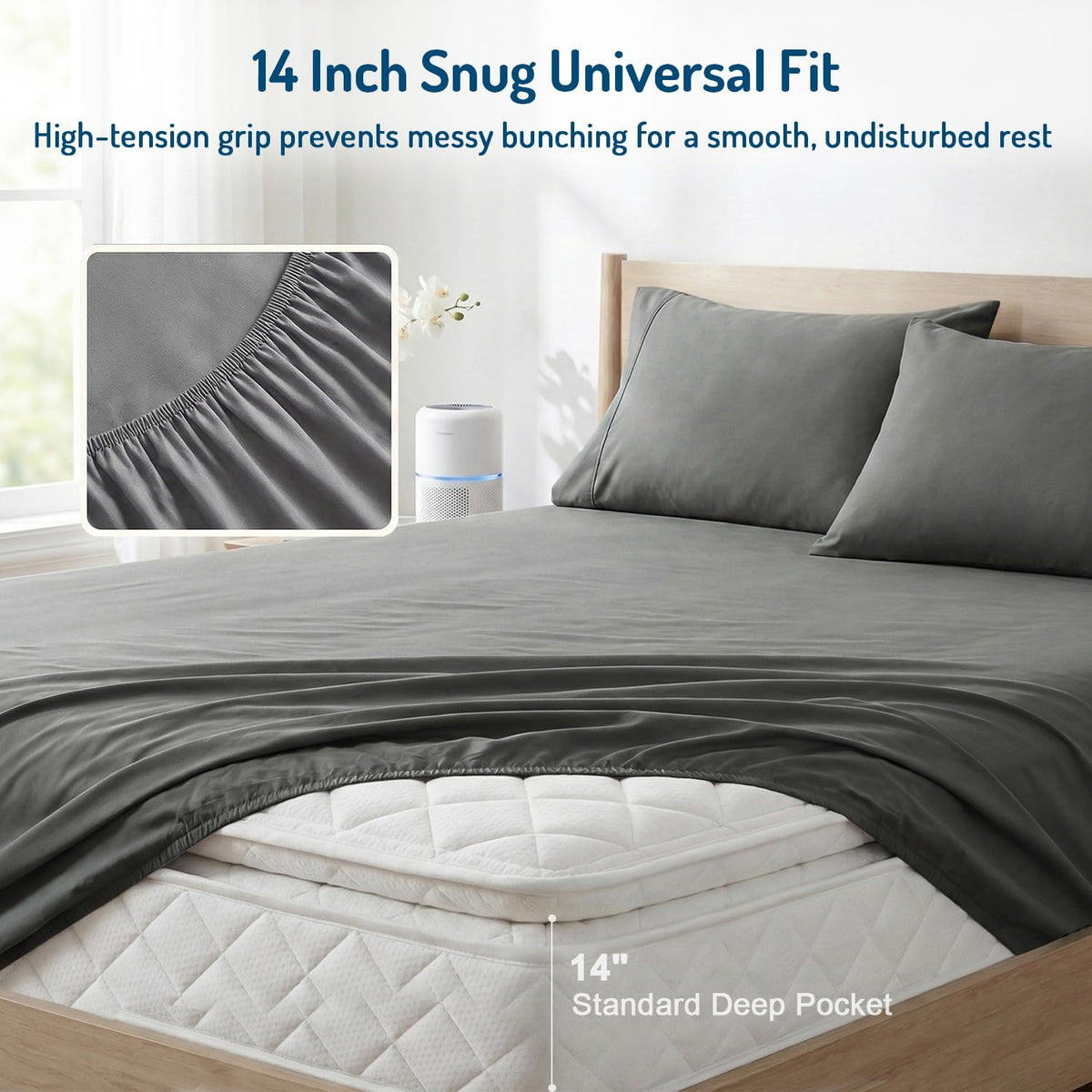 Coolmax® Cooling Sheets for Hot Sleepers, Queen Size, Grey