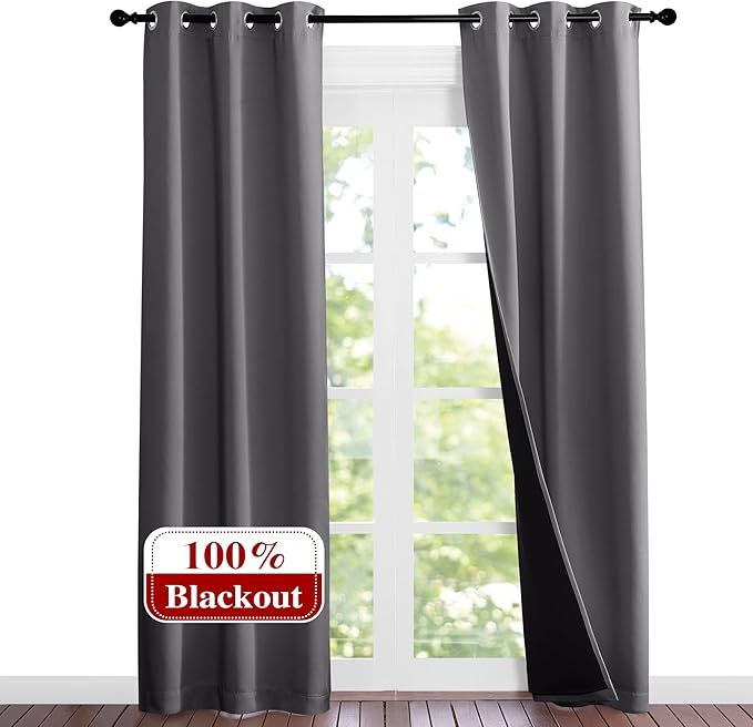 NICETOWN Grey Full Shade Curtain Panels, Pair of Thermal Insulated & Energy by NICETOWN