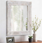Mirrors for Wall Rustic Wooden Frame Rectangle Mirror Vintage Hanging Mirror for Bedroom Bathroom Living Room Farmhouse Wall Decor White Small 16" x 12 "