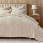 EverGrace Striped Channel Velvet Quilt Set, King Size, Light Sand