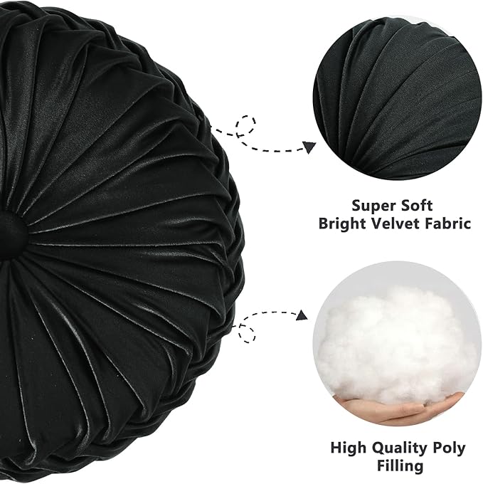 HIG Set of 2 Decorative Round Pleated Throw Pillows, Classy Accent Pumpkin - Image 2