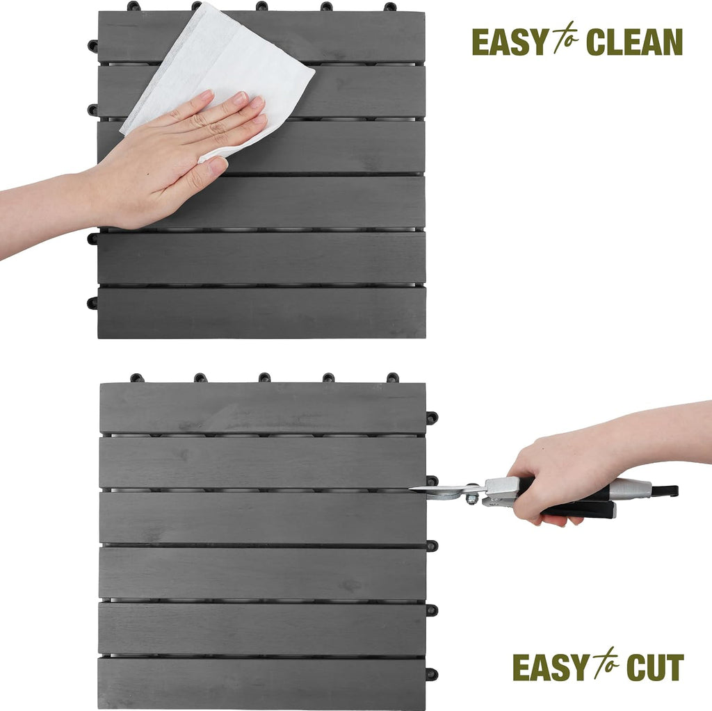 Acacia Interlocking Deck Tiles, 12in, 9PCS Outdoor Flooring