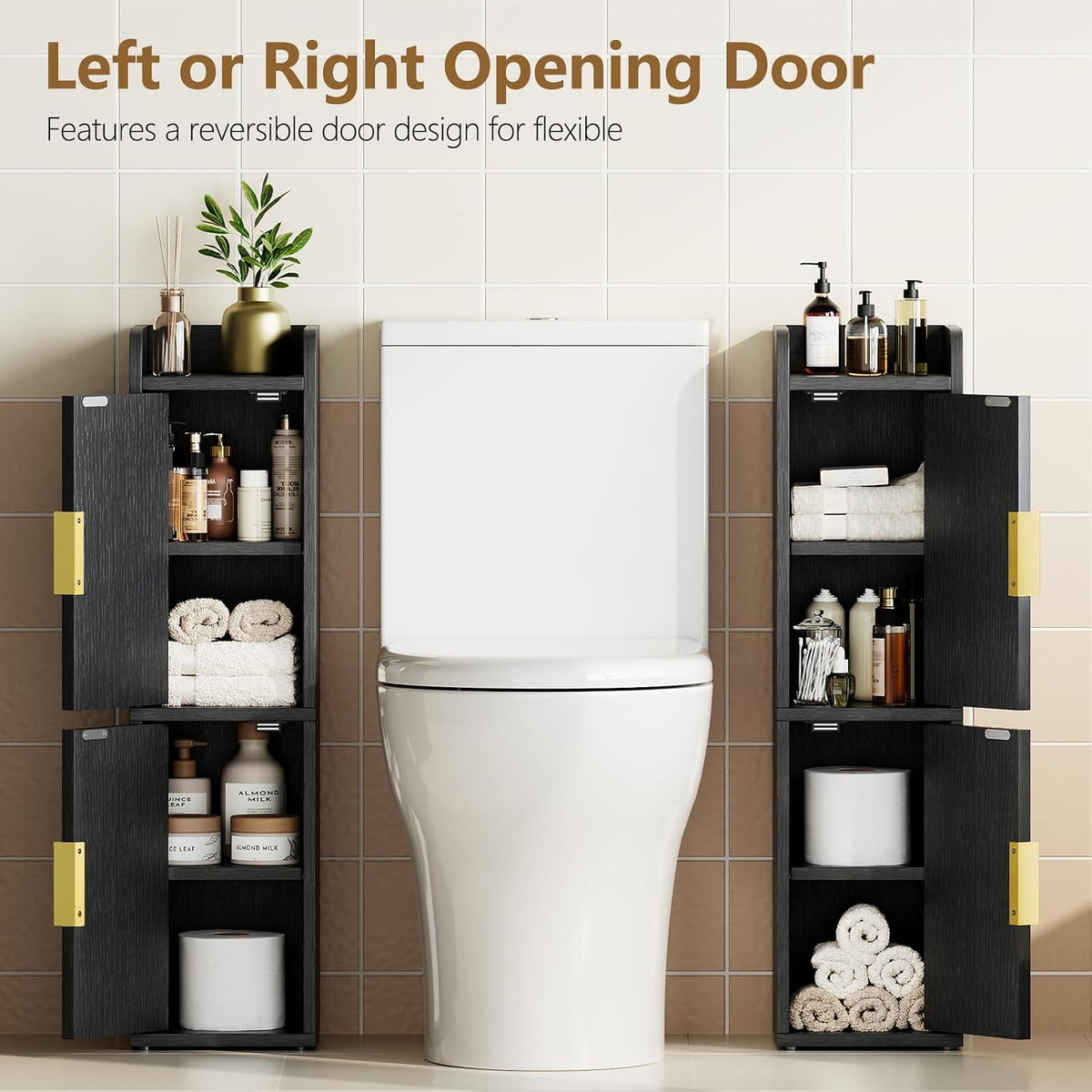 Yoobure Fluted Small Bathroom Storage Cabinet, Narrow Toilet Paper Cabinets
