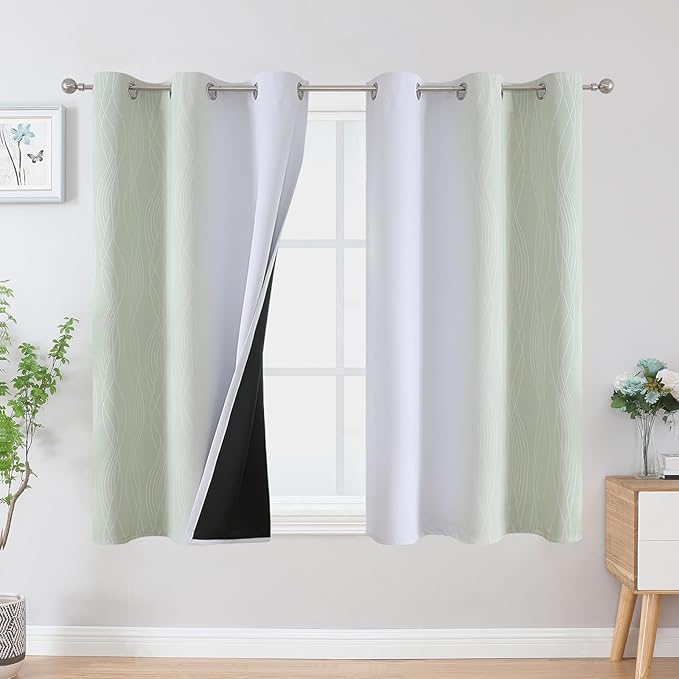 Estelar Textiler Sage Green and Greyish White Ombre Blackout Curtains 45 Inch by ESTELARTEXTILER
