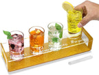 Acrylic Beer Flight Boards with 4 Glasses, Gold Drink Flight Boards for Bartesian Capsules, Wine Mimosa Serving Board, Drink Serving Tray Shot Glass Holder for Hosting Essentials Bartender Accessories