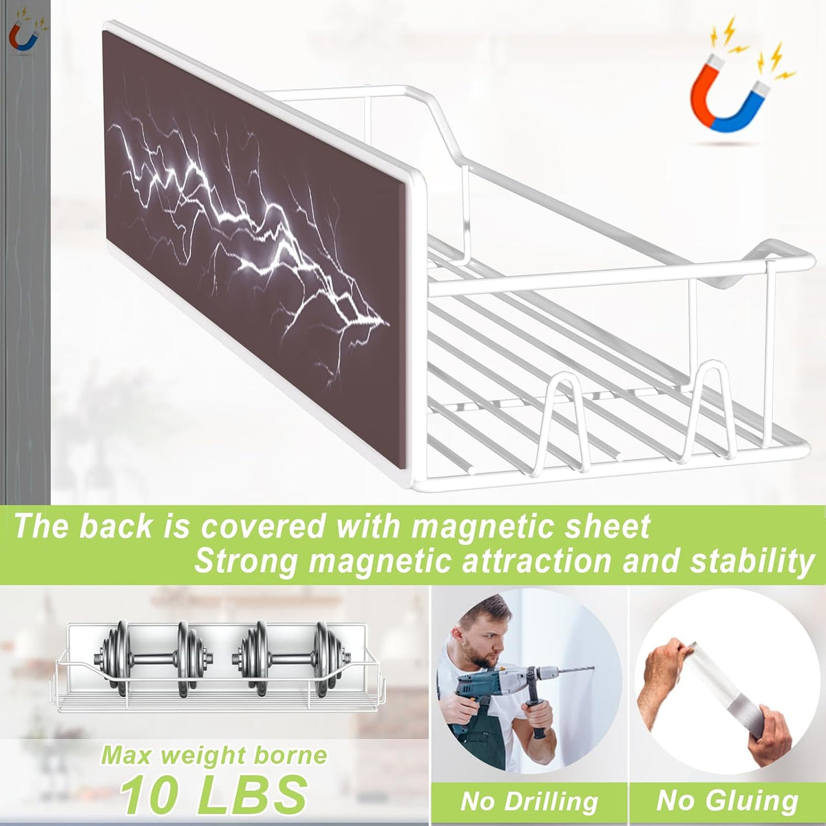 Magnetic Spice Rack for Refrigerator, 4 Pack Metal Strong Magnet Spice Organizer Shelves, Magnetic Fridge Shelf for Kitchen Seasoning Organizer Gadgets, Home Organization and Storage (White)