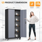 75"H Metal Garage Cabinets with Wheels, Storage Cabinet with 2 Doors
