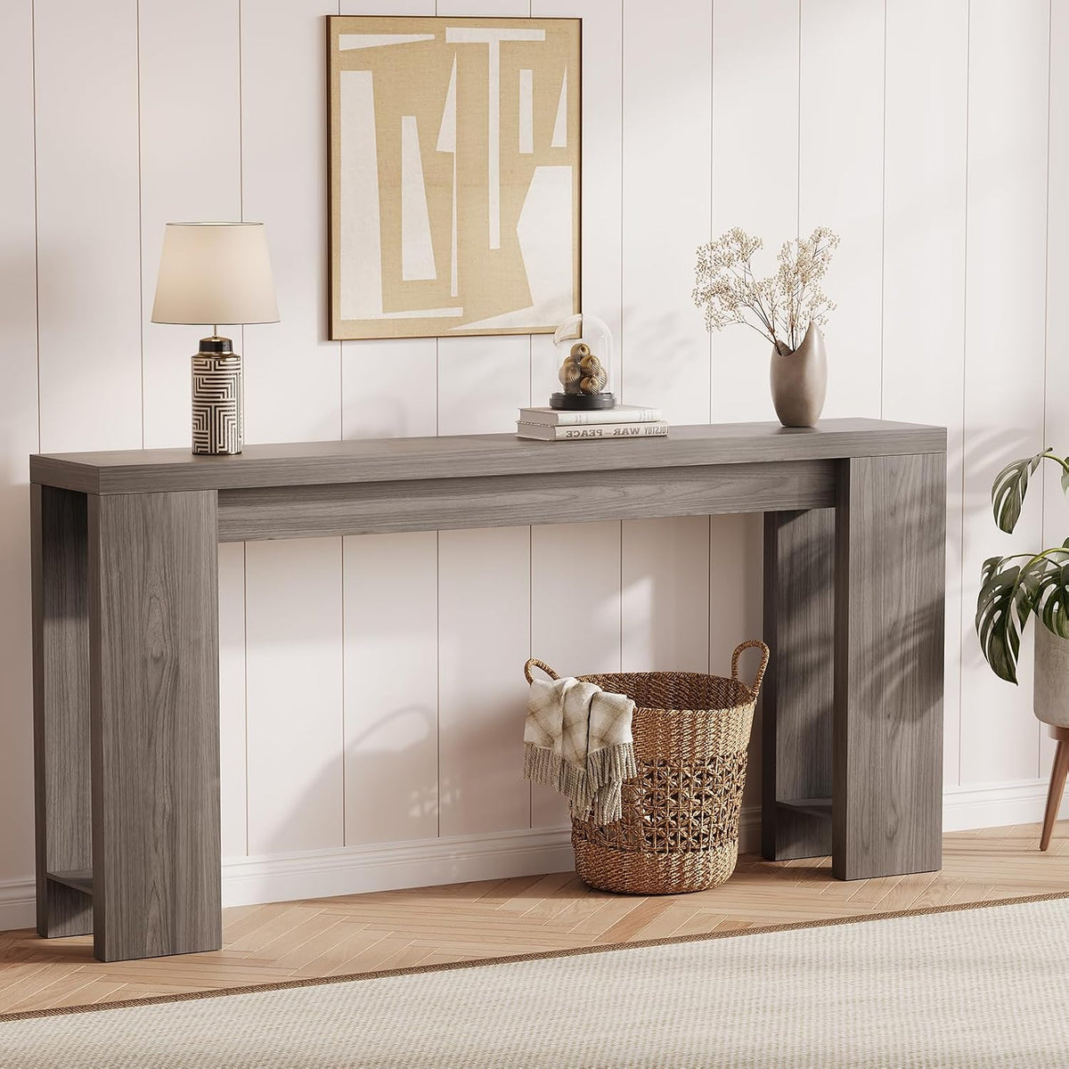 TrailBlaze 70.9 Inch Narrow Console Table, Farmhouse Wooden Long Sofa Table for Behind Couch with Lower Storage Shelf, Entryway Hallway Furniture for Living Room, Foyer, Entrance - Grey
