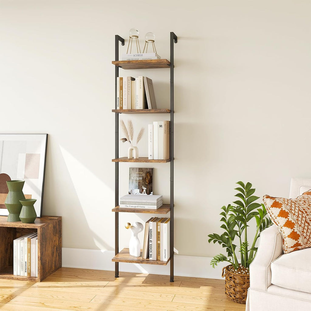 ELYKEN Ladder Shelf, 5-Tier Wood Wall Mounted Ladder Bookshelf