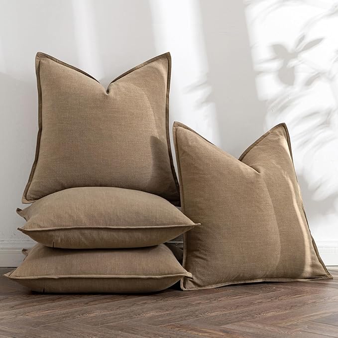 MIULEE Khaki Linen Pillow Covers Pack of 4 Decorative Natural Solid Throw - Image 5