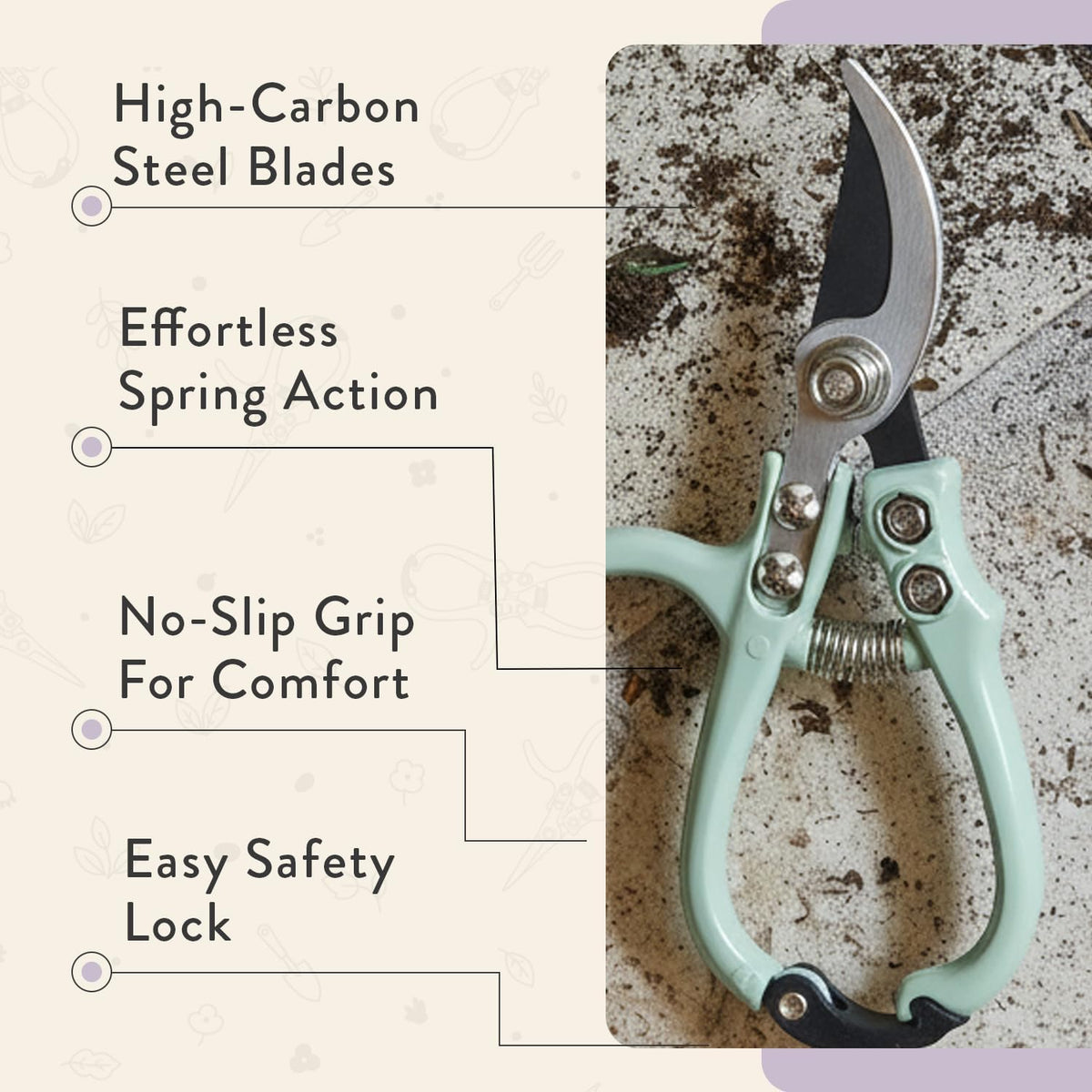 Modern Sprout Bypass Hand Pruners - Scissors - Gardening Tools - Lavender