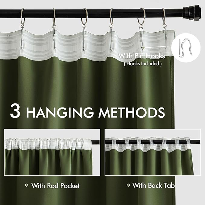 MIULEE Olive Green Back Tab Blackout Curtains 84 Inch Length 2 Panels Set - Image 3