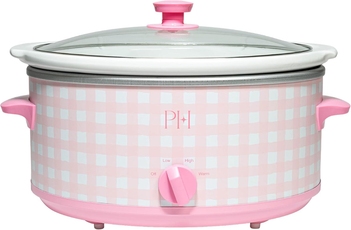 Paris Hilton 6-Quart Manual Slow Cooker, Naturally Nonstick Stoneware Ceramic Insert, Three Settings (Low, High, Warm), Dishwasher Safe Family Size Slow Cooker, White