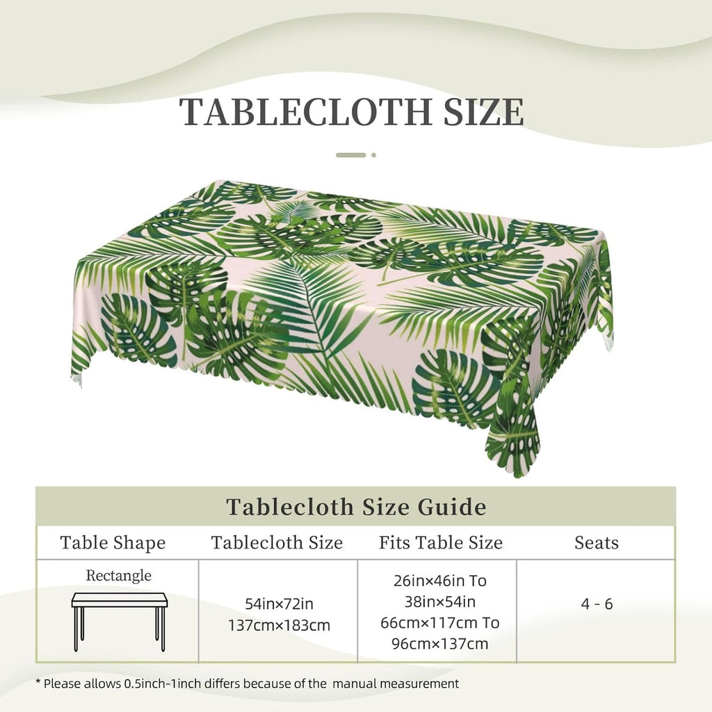 Palm Tropical Leaves Table Cloths Decorative for Dining Room, Palm Leaves Washable Tablecloth for Home, Restaurant, Outdoor Party Table Cover 54x72 Inch