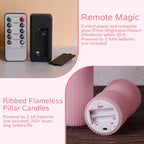 Pink Ribbed Flameless Pillar Candles with Remote Set of 2