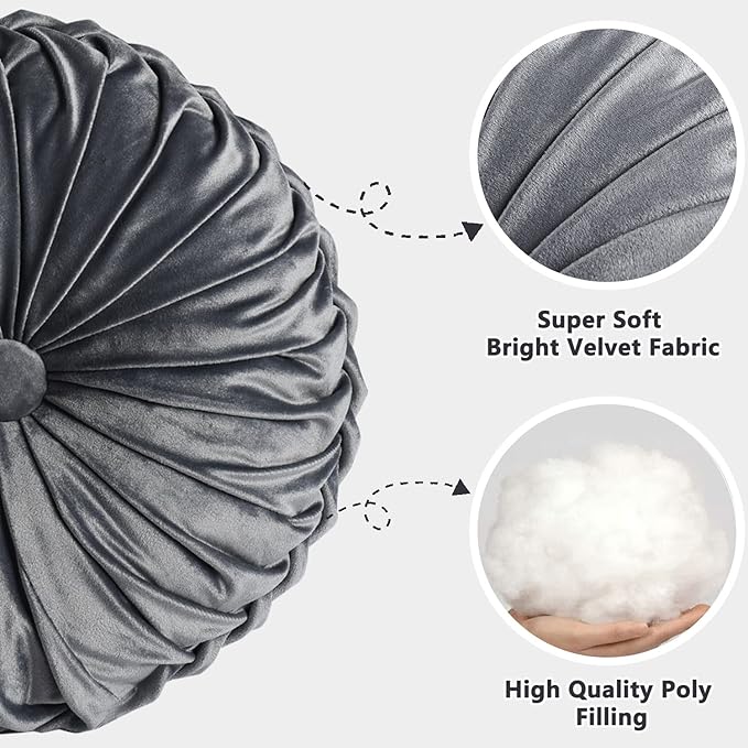 HIG Set of 2 Decorative Round Pleated Throw Pillows, Classy Accent Pumpkin - Image 2