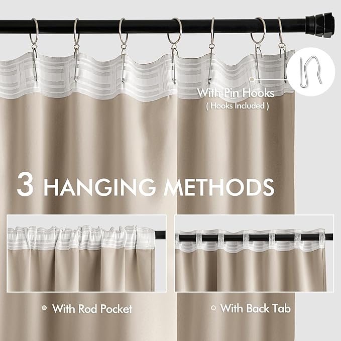 MIULEE Taupe Back Tab Blackout Curtains 63 Inch Length 2 Panels Set - Image 3