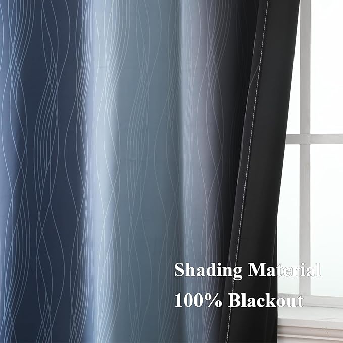 Estelar Textiler Black and Navy Blue Ombre Blackout Curtains 45 Inch Length - Image 5