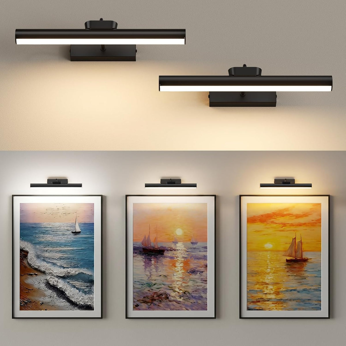 Picture Light for Wall, 4000mAh, 13.8 Inch, 2 Pack, Black