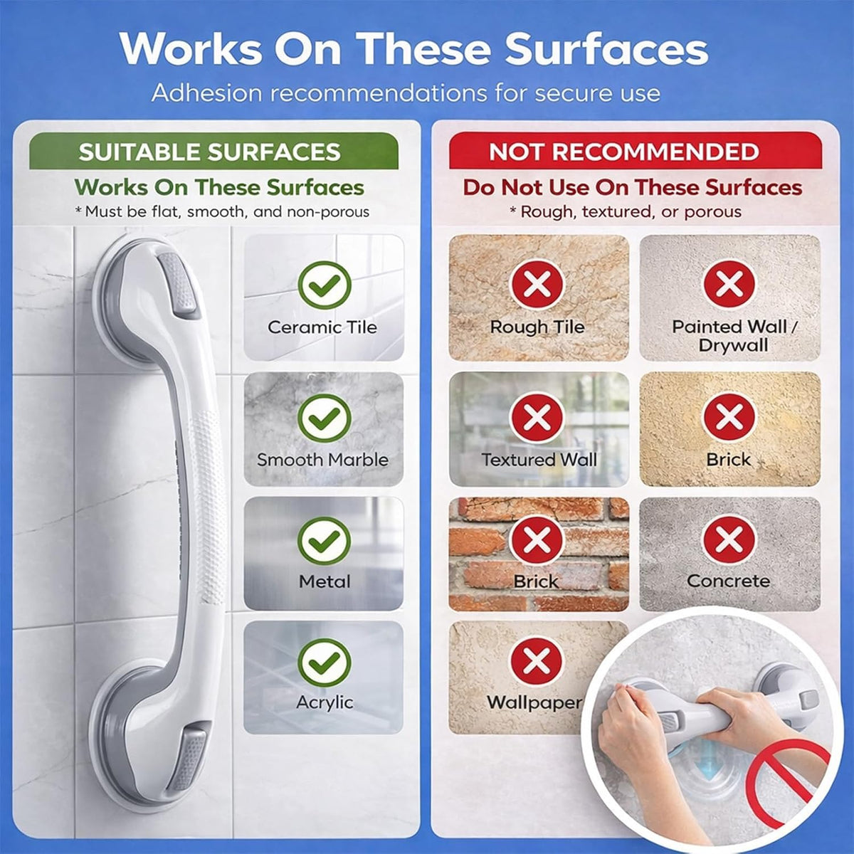 Grab Bars for Bathtubs and Showers,Suction Grab Bars 2 Pack 16.5"