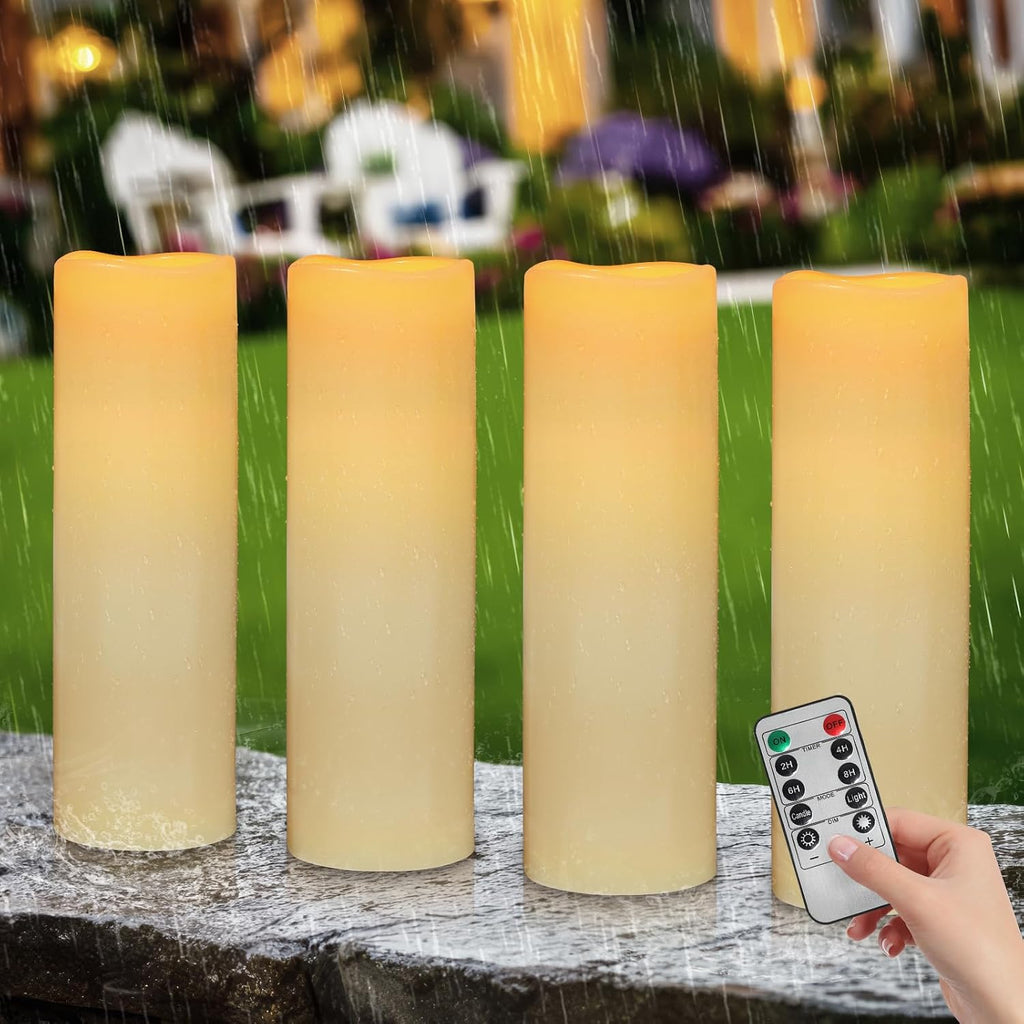 14" x 4" Large Outdoor Waterproof Candles with Timer Remote, 4 Pack