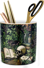 Large Capacity Colored Pen Holder for Desk, Ceramic Pencil Holder Pen Cup Marker Holder Makeup Brush Holders, Desk Accessories & Workspace Organizers for Home, Office, White Flower