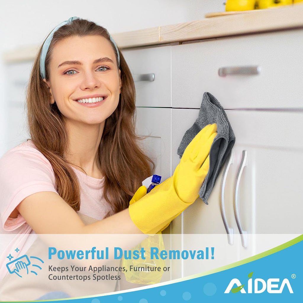 AIDEA Gray Microfiber Cleaning Cloth-100PK, Cleaning Rags 12"x12" Absorbent