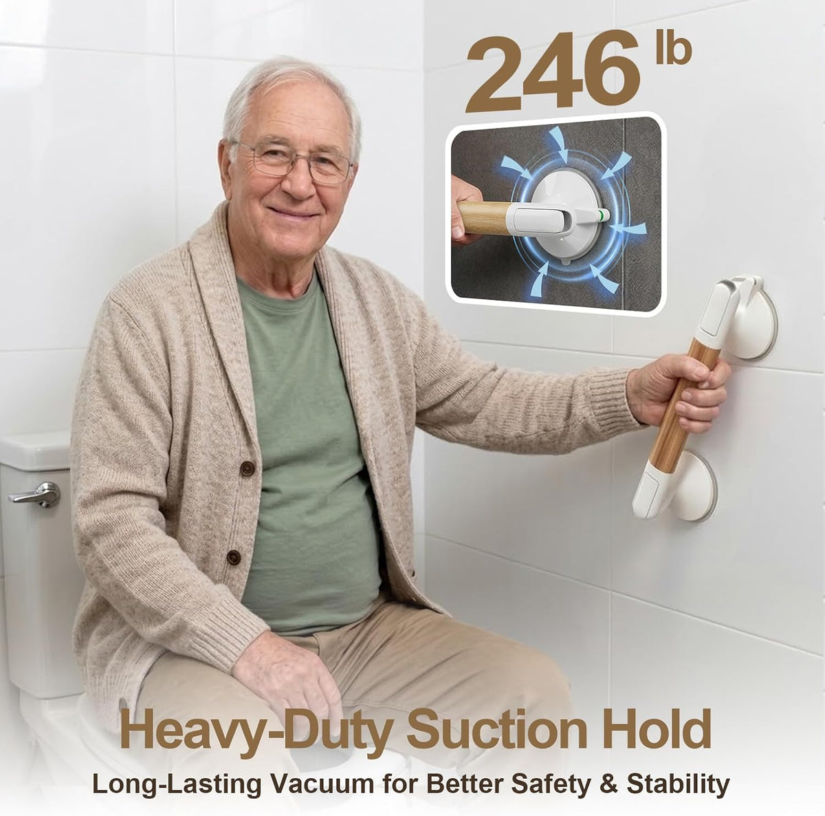 2 Pack Grab Bars For Shower, 15'' Suction Cup Shower Handle for Seniors