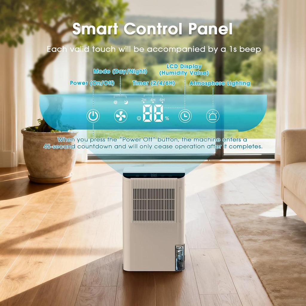 Dehumidifiers for Home, 2000 Sq.Ft Small Dehumidifier with 3.3ft Drain Hose, 2.5L Tank, Timer Sleep Mode, Portable Dehumidifier for Basement, Bedroom, Bathroom (Floral White)
