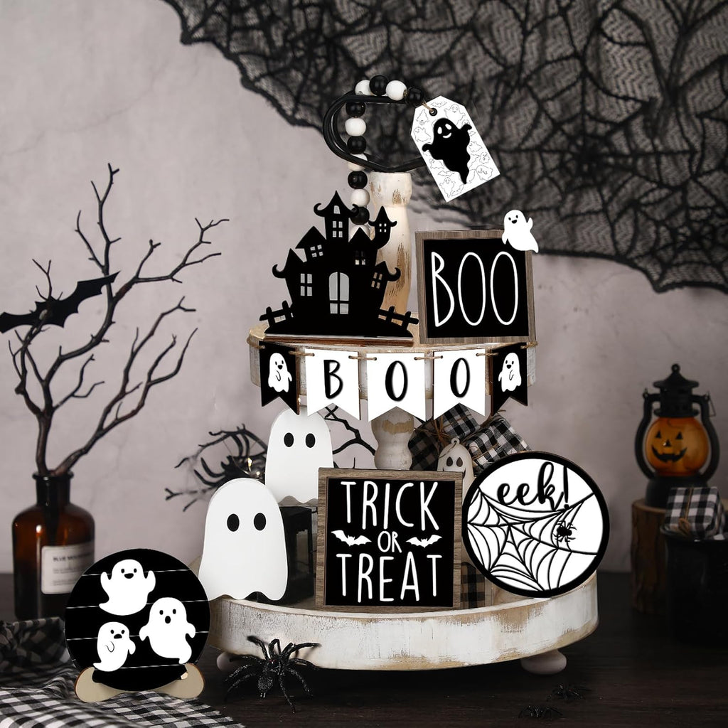 Umigy 15 Pcs Halloween Decor for Home Ghost Tiered Tray Decor Set