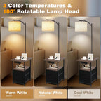 PESRAE Floor Lamp with Table & 2 Drawers, End Table with Lamp, Natural Wood