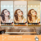 Moonee Vanity Mirror with Lights, Black Hollywood Lighted Makeup Mirror with 15 Dimmable Bulbs and 10X Magnification, 3 Colors Modes, Aluminum Metal Frame, Light Up Mirror for Tabletop/Wall（23" x 18"）