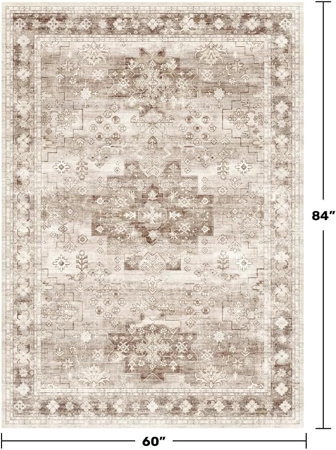 Hazo Haus Washable Neutral Farmhouse Bedroom Rug, 5x7 Area Rugs - Image 2