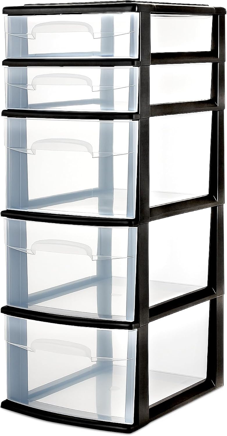 HOMZ Drawer Tower, 5-Tier Storage Organizer Unit, Black Frame
