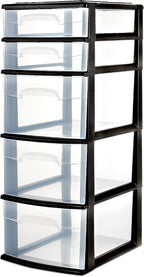 HOMZ Drawer Tower, 5-Tier Storage Organizer Unit, Black Frame