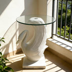 White Swan Side Table, 13-inch Tempered Glass Coffee Table