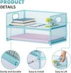 Marbrasse 2 Tier Paper Organizer Letter Tray, Mesh File Organizer with Handle, Paper Sorter Desk Organizer for Home Office Supplies - 2P Blue
