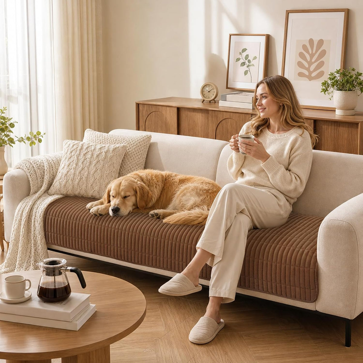 Smiry Couch Covers for Dogs, Non Slip Plush Washable Sofa Cover for Pets