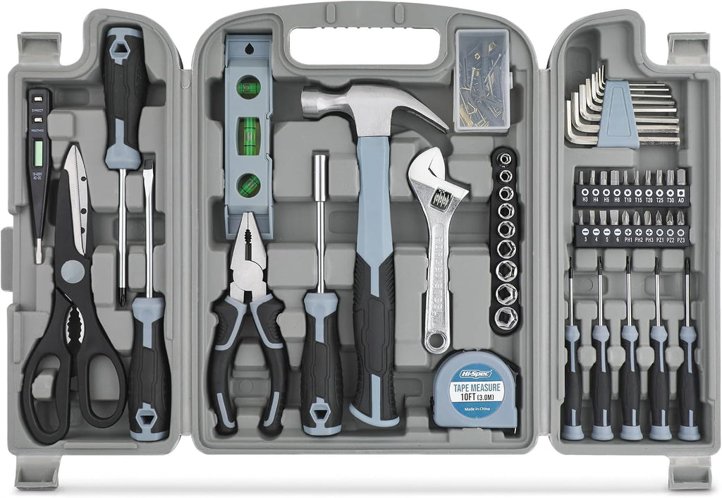 Hi-Spec Household Tool Kit - DIY Hand Tool Set with Toolbox for Home, Red