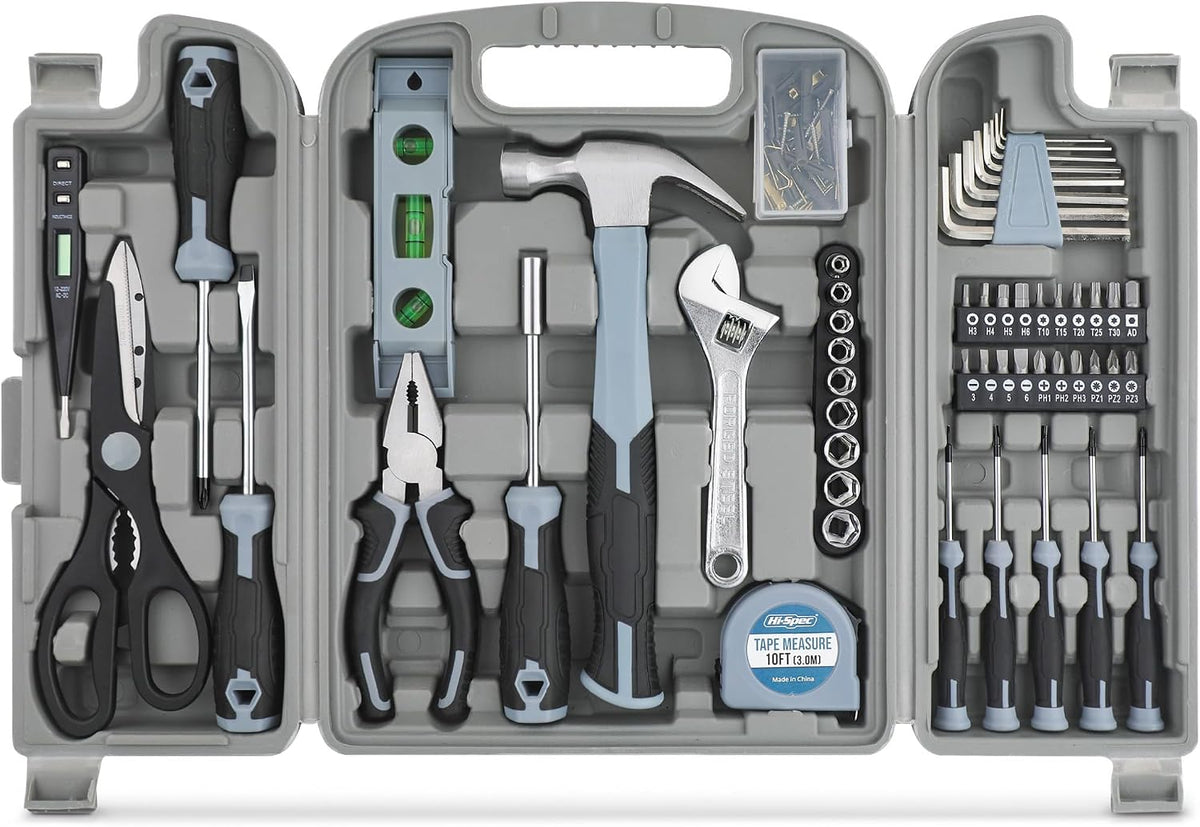 Hi-Spec Household Tool Kit - DIY Hand Tool Set with Toolbox for Home, Red