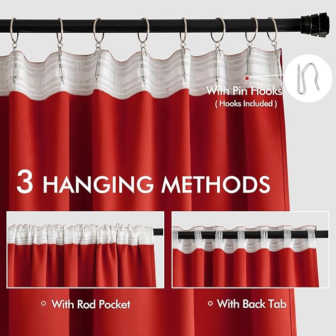 MIULEE Christmas Red Back Tab Blackout Curtain 96 Inch Long 2 Panels Set - Image 3