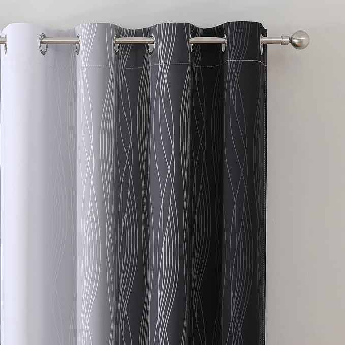 Estelar Textiler Black and Greyish White Blackout Curtains 108 Inches Long - Image 4