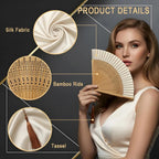 Lysa Hand Fan for Women Foldable - Portable Folding Japanese Chinese Fan - for Hot Flashes, Summer Cooling, Festivals, Church, Dancing (Bamboo White)