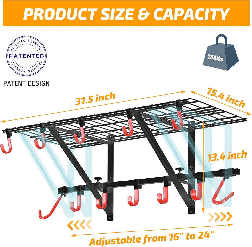 PLKOW Garage Wall Shelving with Bike Hooks, Adjustable Storage Rack