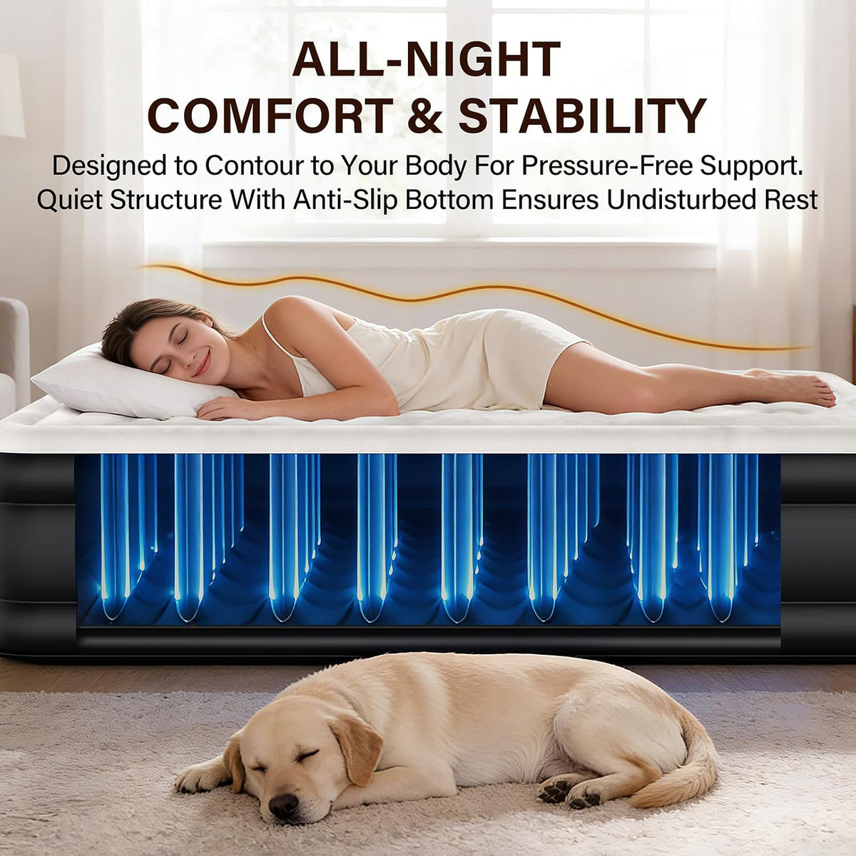 HiiPeak Queen Air Mattress with Built in Wireless Removable Pump, Inflatable Air Mattress Durable Suede Topper Inflatable Blow up Mattress, Portable Air Bed for Camping, Guests, Home
