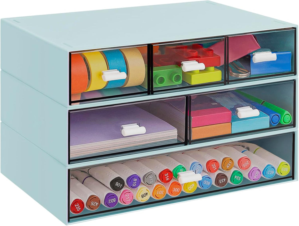 3 Tier Stackable Desk Organizer with 6 Drawers, Plastic Desktop Storage Box Drawers, Detachable Makeup Storage Office Stationery Supplies Organizer for Office School(Purple)