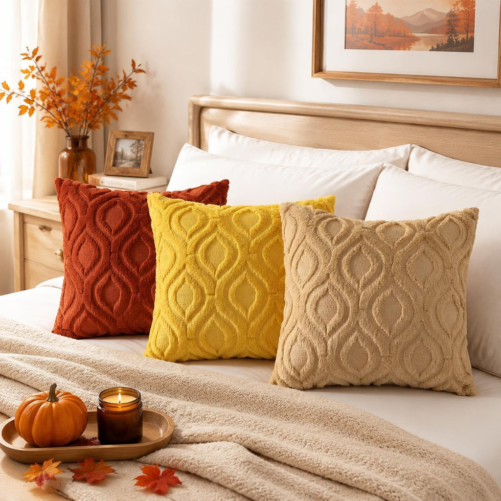 decorUhome Faux Fur Plush Soft Rust Throw Pillow Covers 12x20 Set of 2